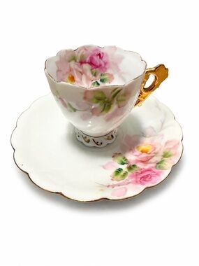Vintage Antique Occupied Japan Hand Painted Teacup & Saucer Floral Roses